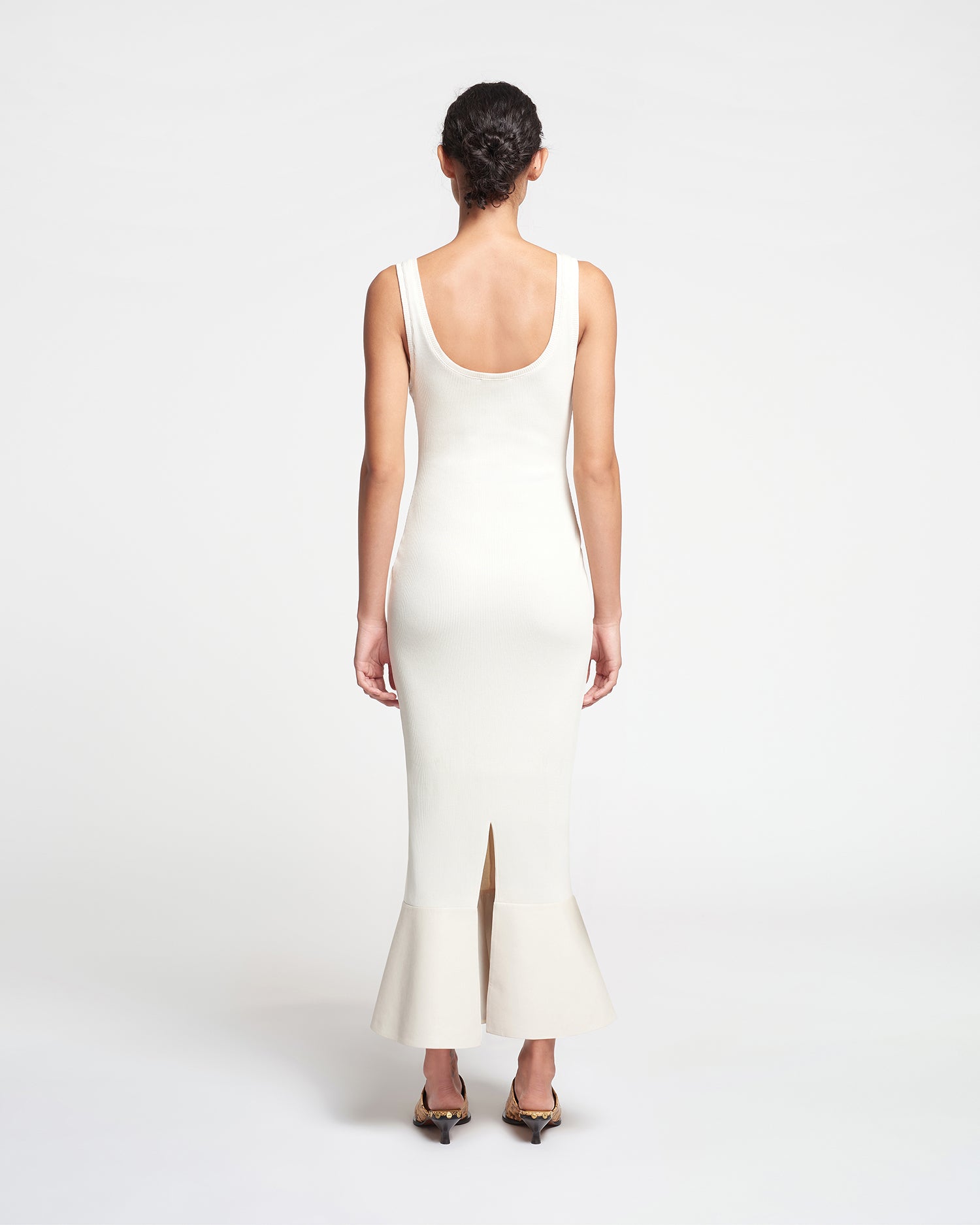 Womens | Talulla Leather-Trimmed Ribbed-Jersey Midi Dress | Creme