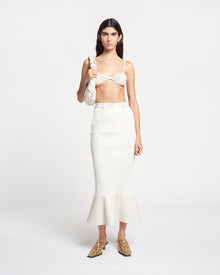 Womens | Jenace Leather-Trimmed Ribbed-Jersey Skirt | Creme