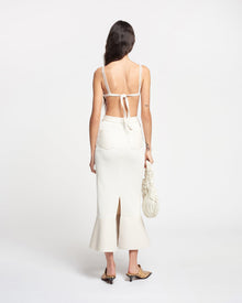 Womens | Jenace Leather-Trimmed Ribbed-Jersey Skirt | Creme