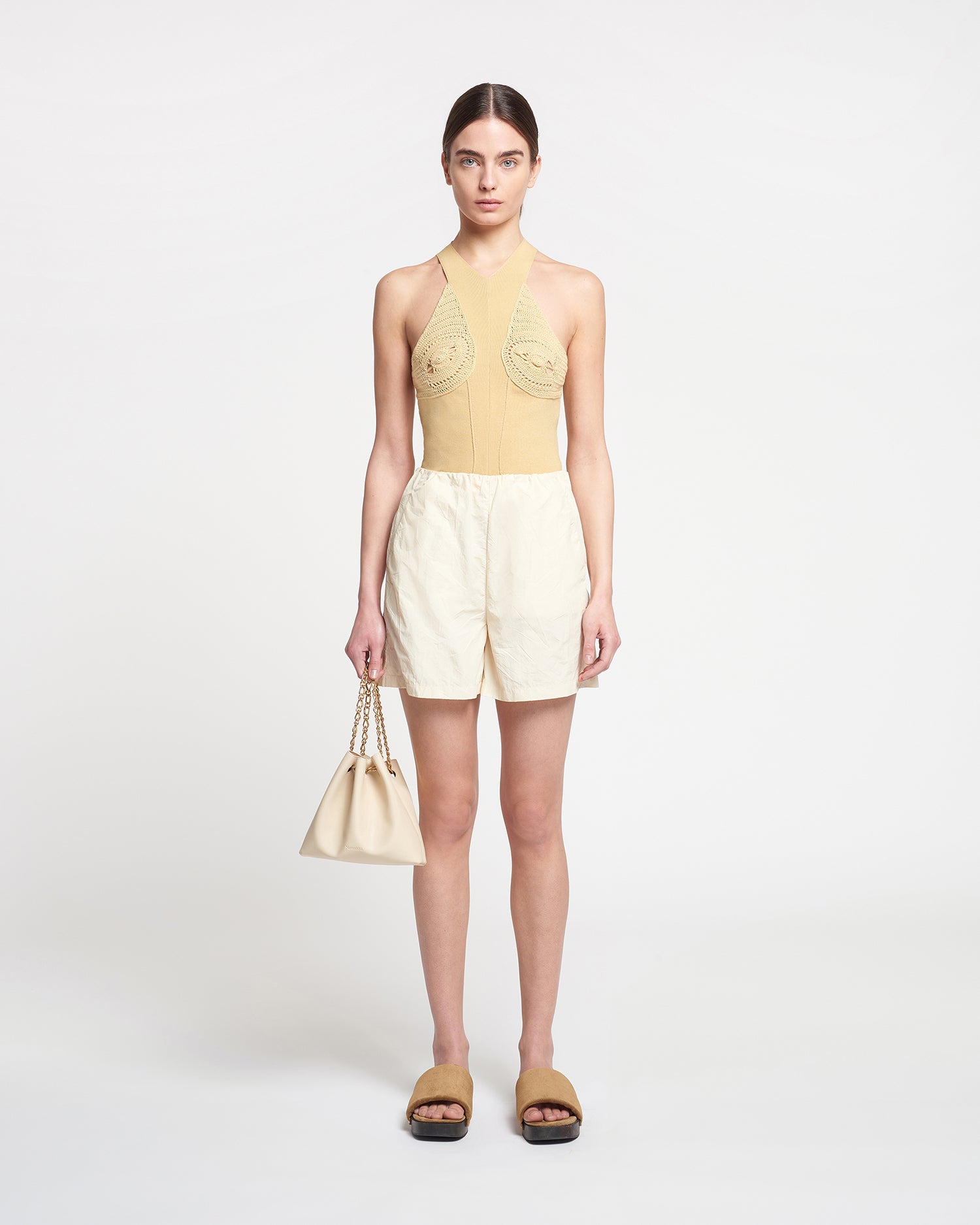 Womens | Carmine Crocheted Ribbed-Knit Top | Sun Yellow