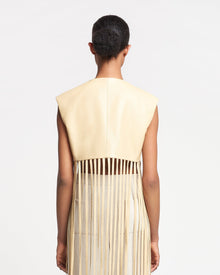 Derora Fringed Regenerated Leather Vest | Vintage Creme