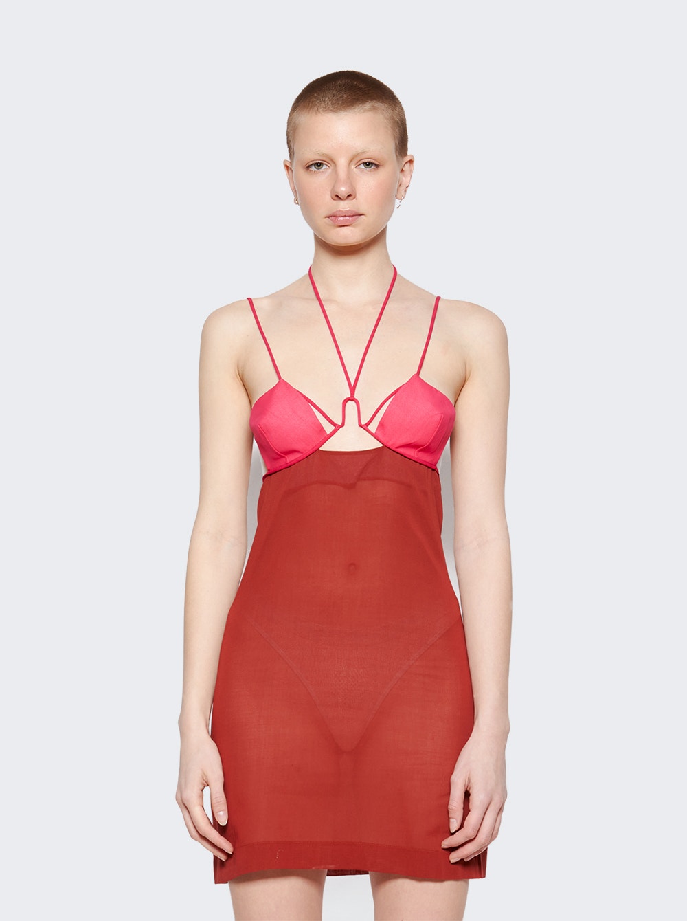 Women | Nensi Dojaka | U Wire Bra Mini Dress | Burnt Tangerine & Hot Pink