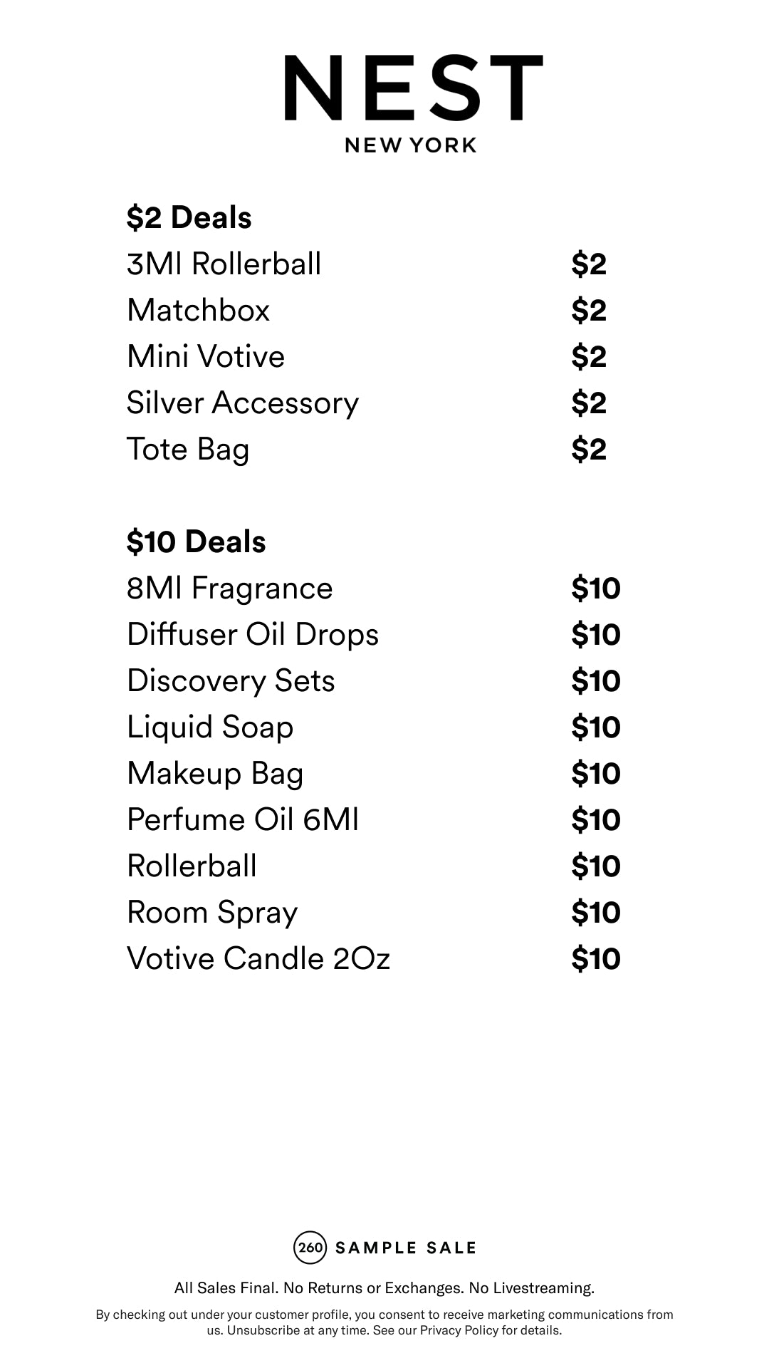 Price table