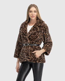 Fur-Free Mink (Faux Fur) Jacket, Belt | Leopard Print