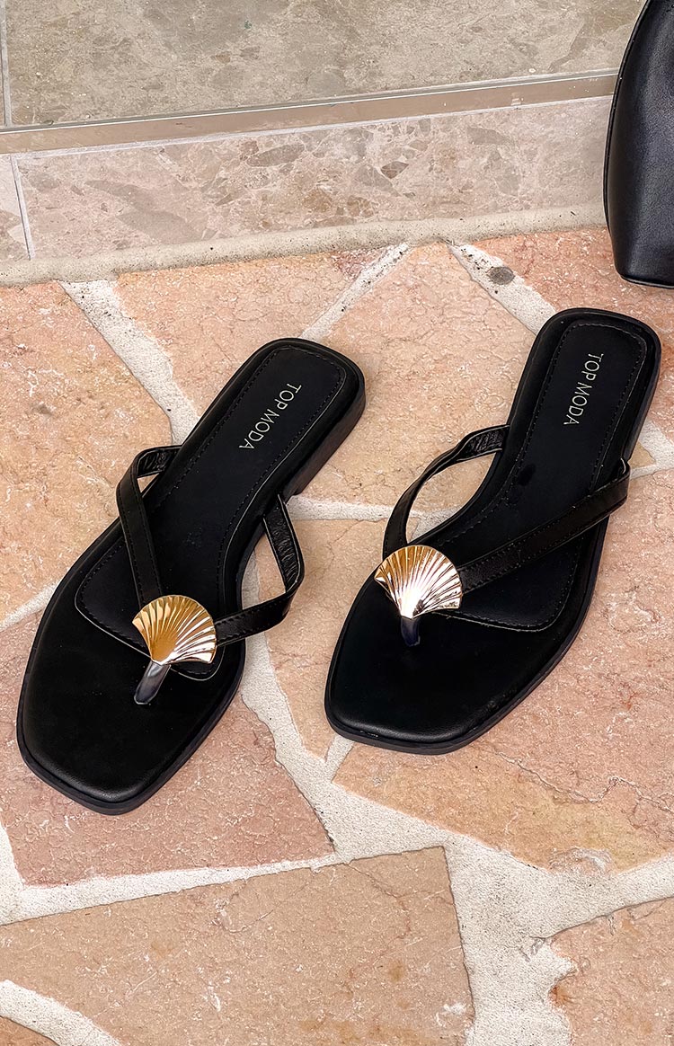 Eastside Thong Sandals | Black and Gold