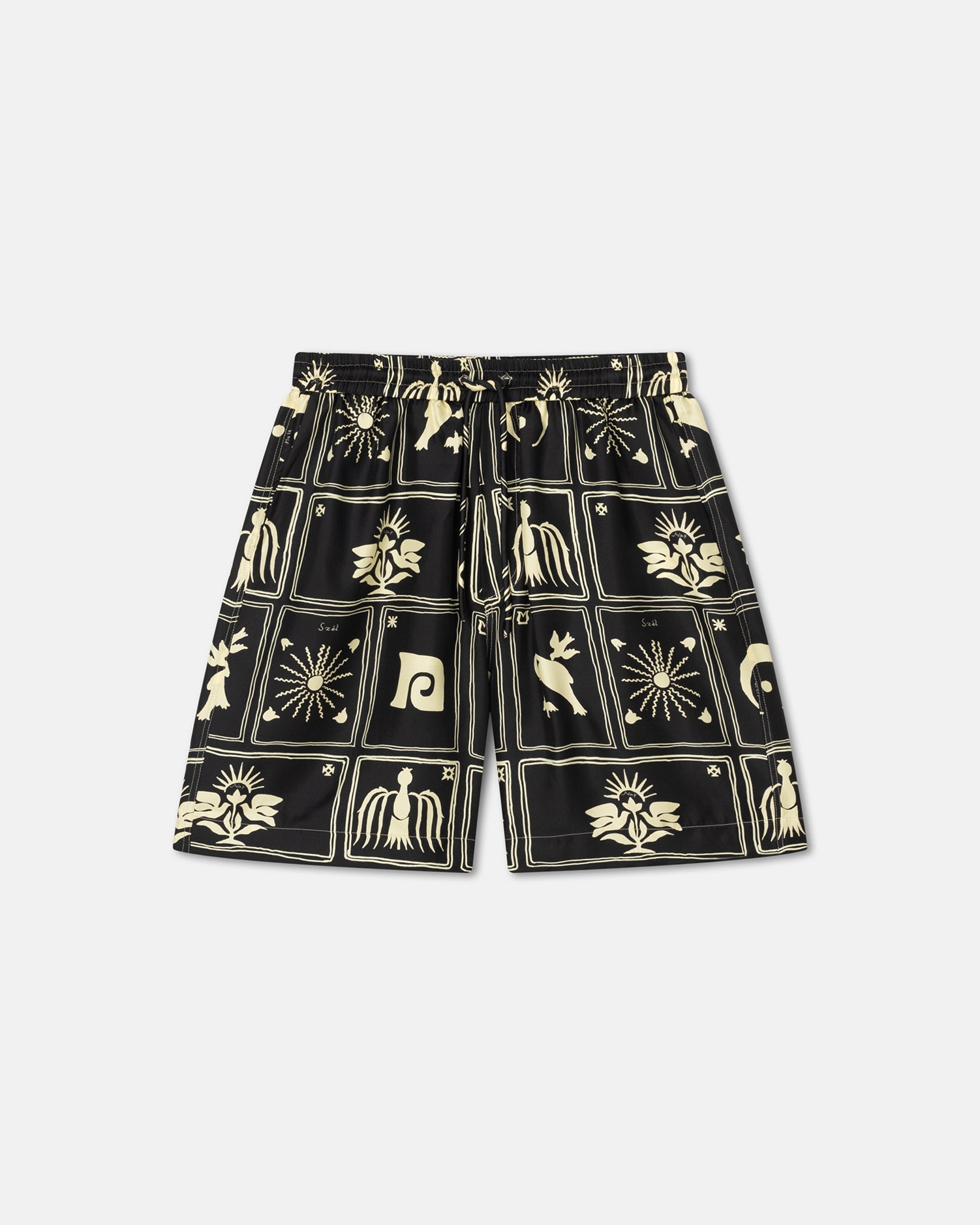 Doxxi Printed Silk-Twill Shorts | Folk Art Black