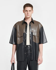 Mens | Mance Okobor Alt-Leather Shirt | Shiitake/Black