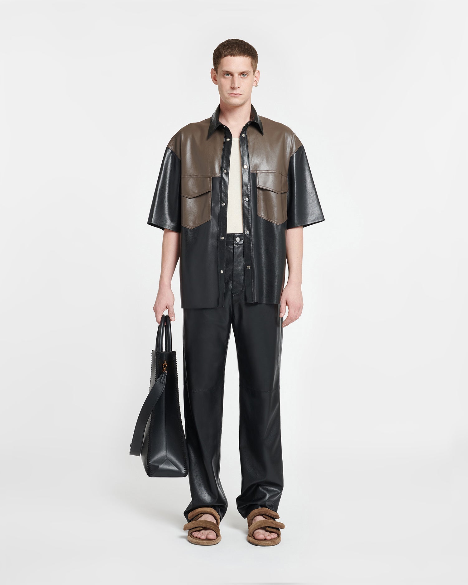 Mens | Mance Okobor Alt-Leather Shirt | Shiitake/Black