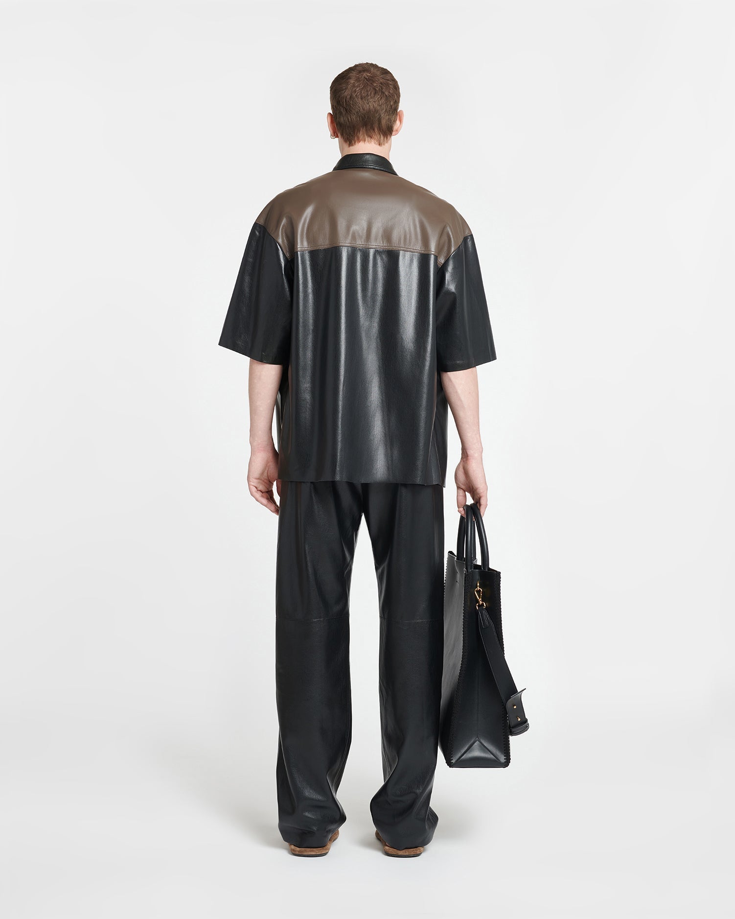 Mens | Mance Okobor Alt-Leather Shirt | Shiitake/Black