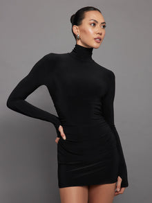 Norma Kamali | Long Sleeve Turtleneck Pickleball Dress | Black