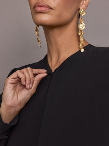 Norma Kamali | Long Sleeve Shoulder Pad V Neck Zip Front Jacket | Black