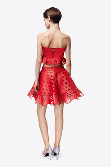 Laser-Cut Leather Heart Mini Skirt | Red