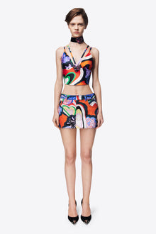 Heart Printed Denim Mini Skirt | Multi