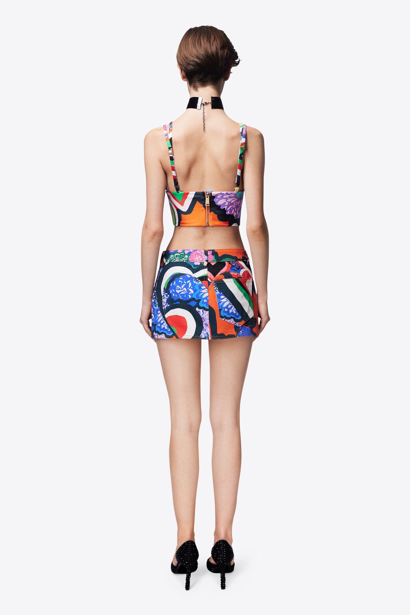 Heart Printed Denim Mini Skirt | Multi