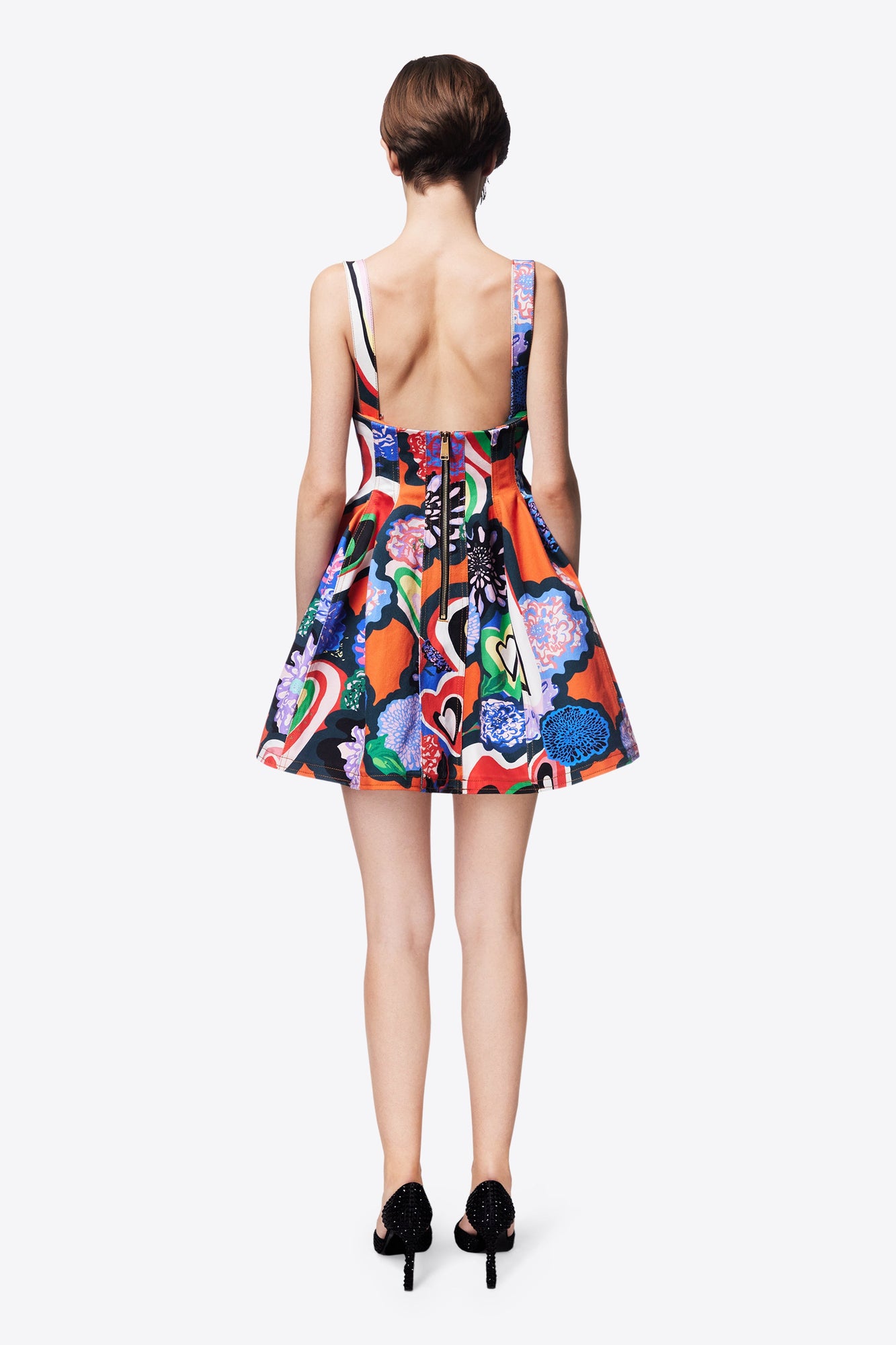 Heart Printed Godet Mini Dress | Multi