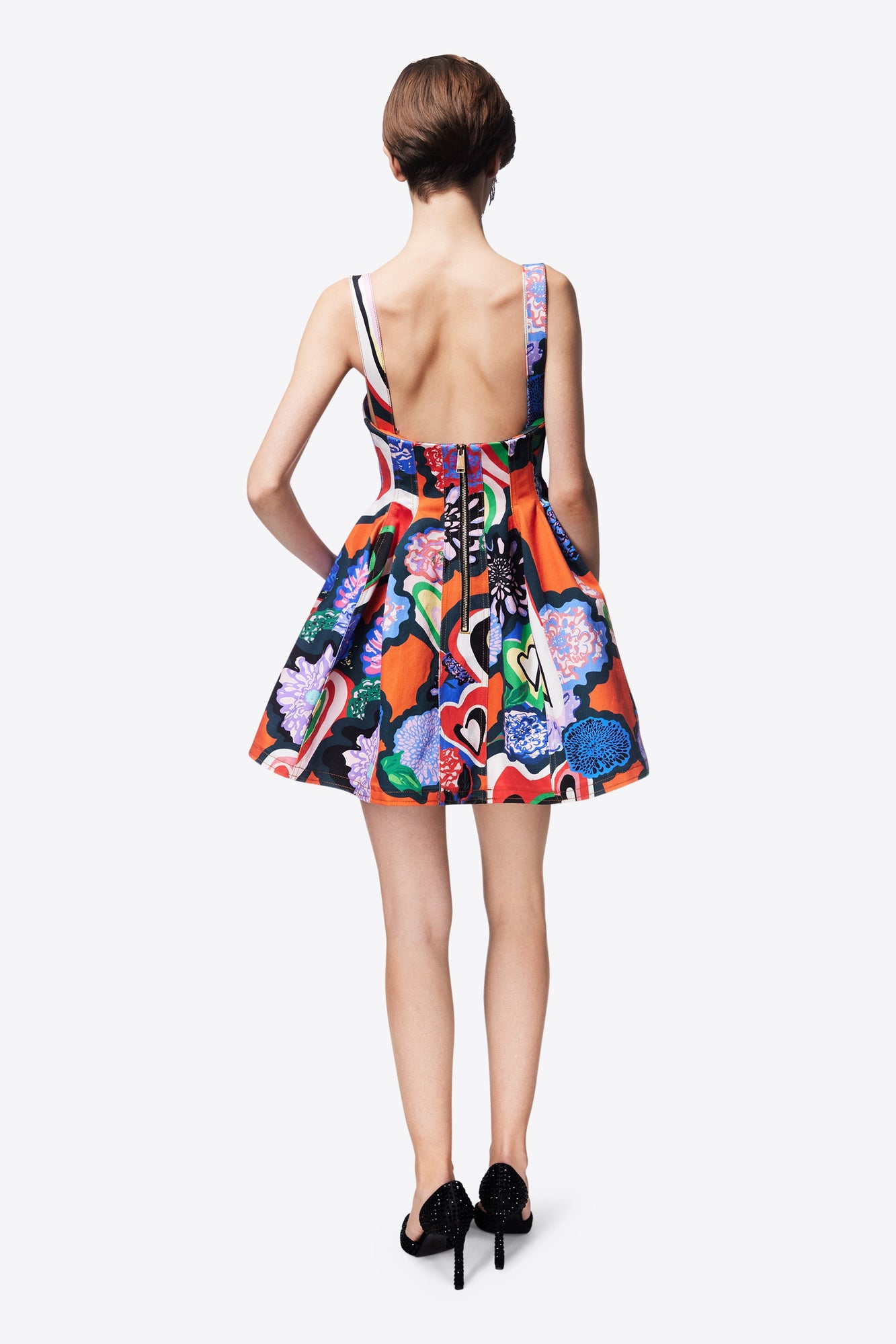 Heart Printed Godet Mini Dress | Multi