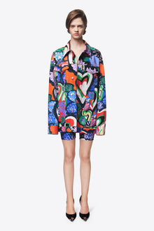 Heart Printed Denim Jacket | Multi