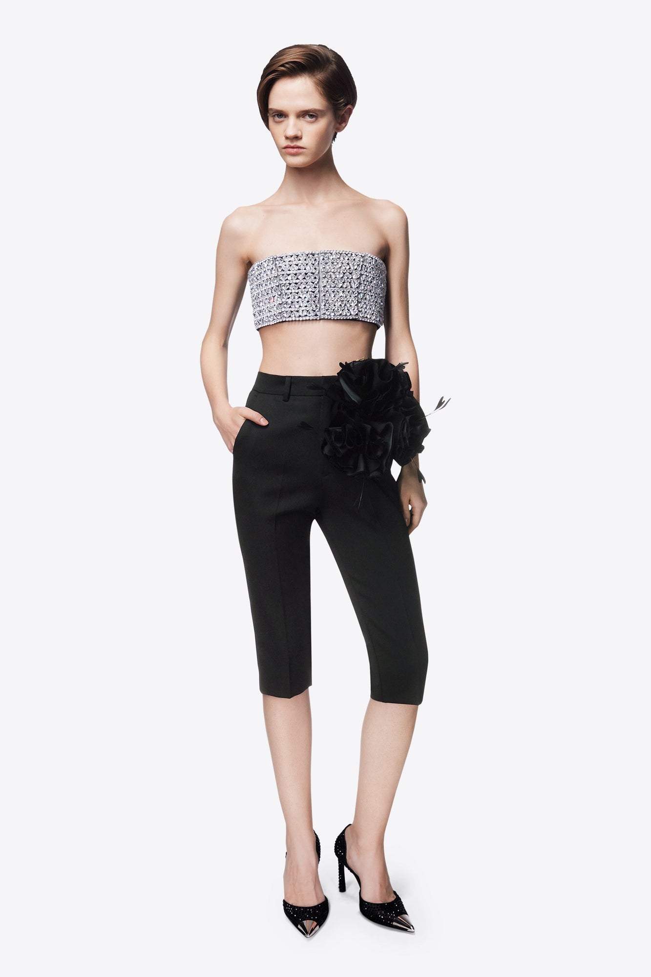 Flower Corsage Tailored Short | Black