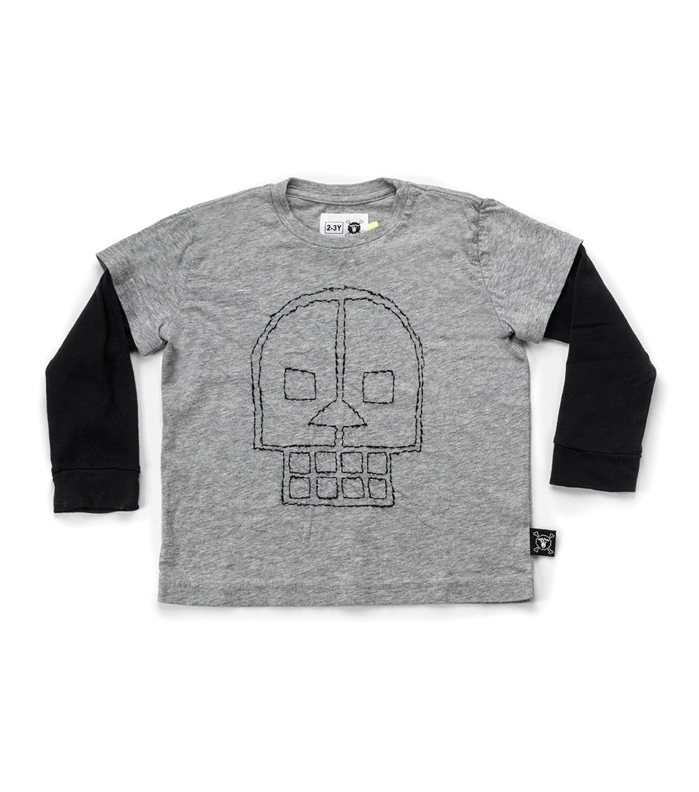 Kid | Embroidered Skull Shirt | Heather Grey