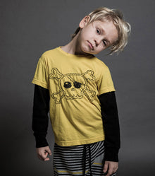 Kid | Embroidered Skull Shirt | Dusty Yellow