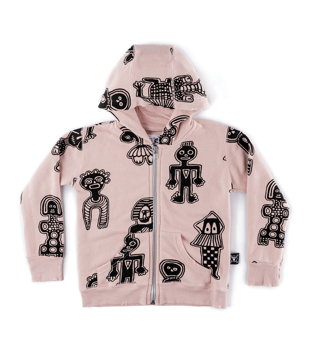 Kid | Tribal Dancers Zip Hoodie | Powder Pink