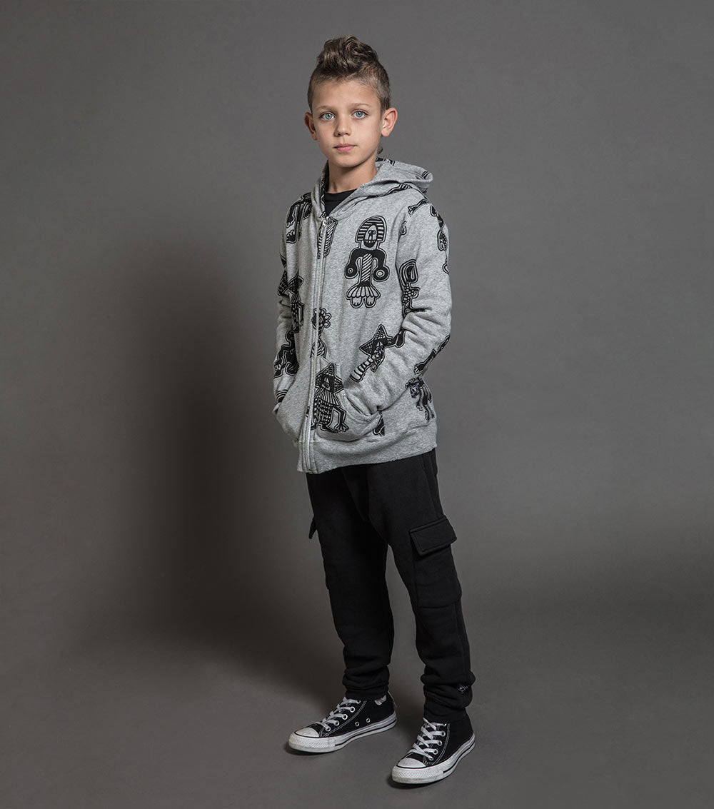 Kid | Tribal Dancers Zip Hoodie | Heather Grey