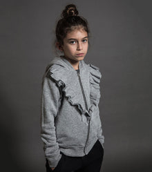 Kid | Ruffled Zip Hoodie | Heather Grey