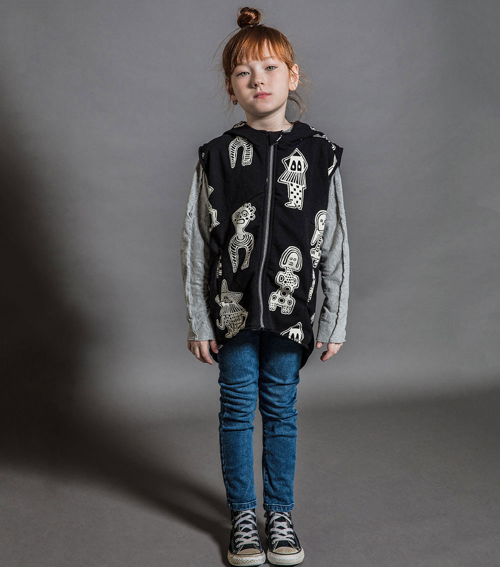 Kid | Tribal Dancers Hooded Vest | Black