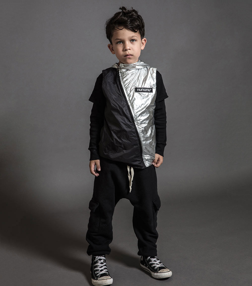 Kid | Half & Half Nylon Vest | Black x Silver