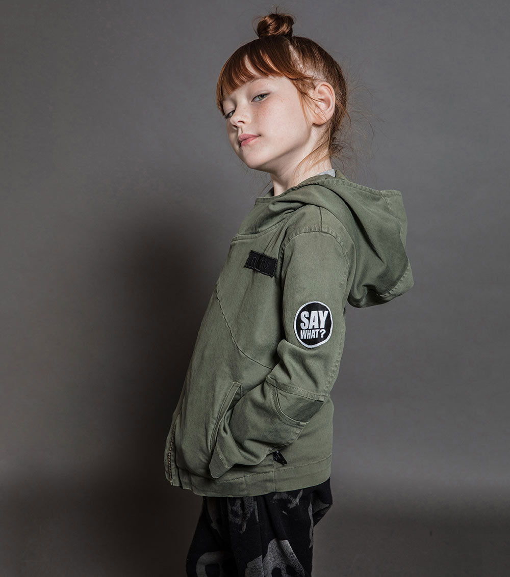 Kid | Hooded Biker Jacket | Dyed Olive