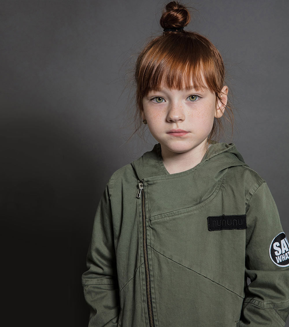Kid | Hooded Biker Jacket | Dyed Olive