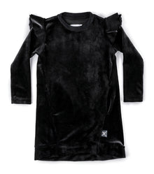 Kid | Velvet Ruffled Sleeve Dress | Black