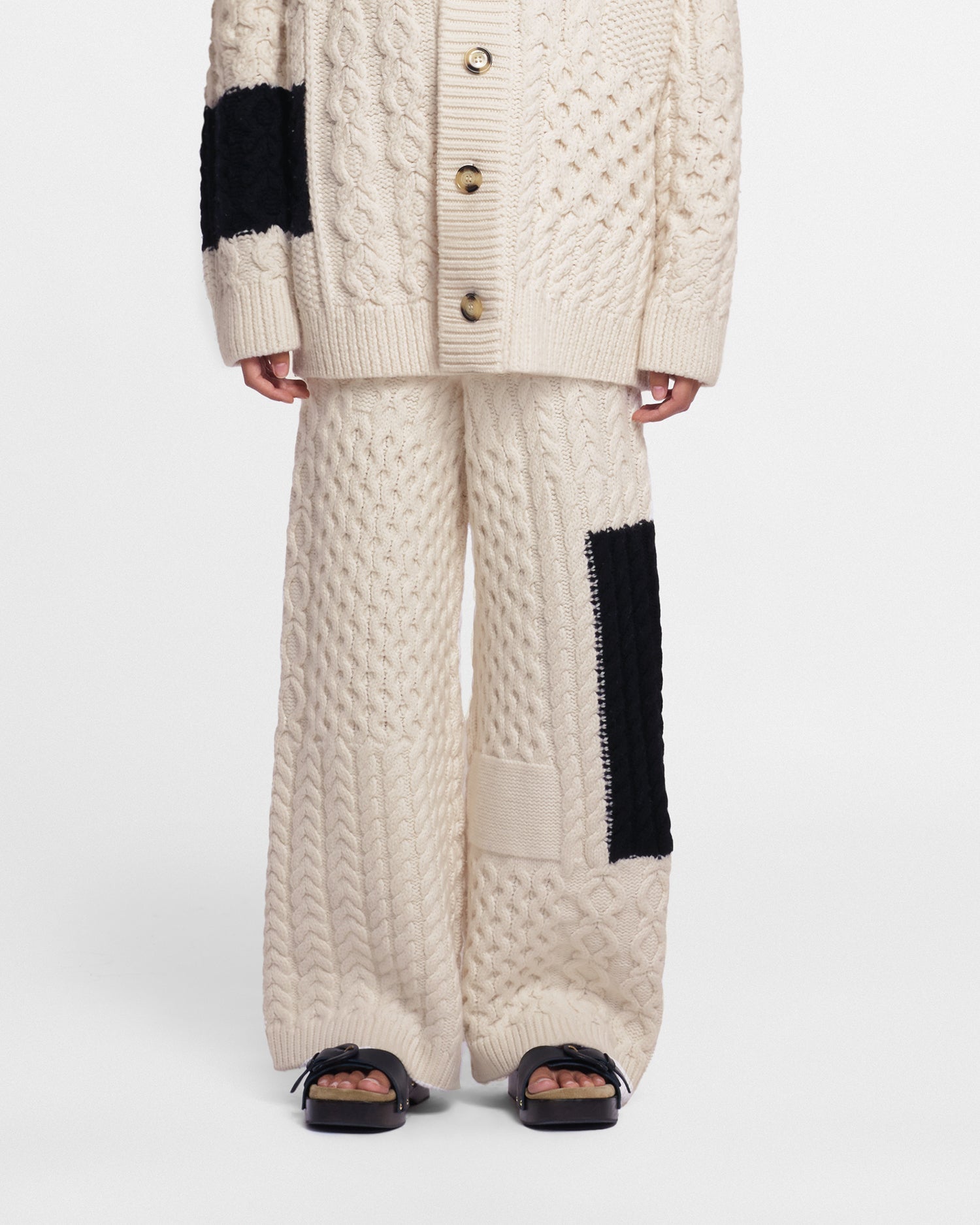 Unisex | Leandra Cable-Knit Pants | Cream Black