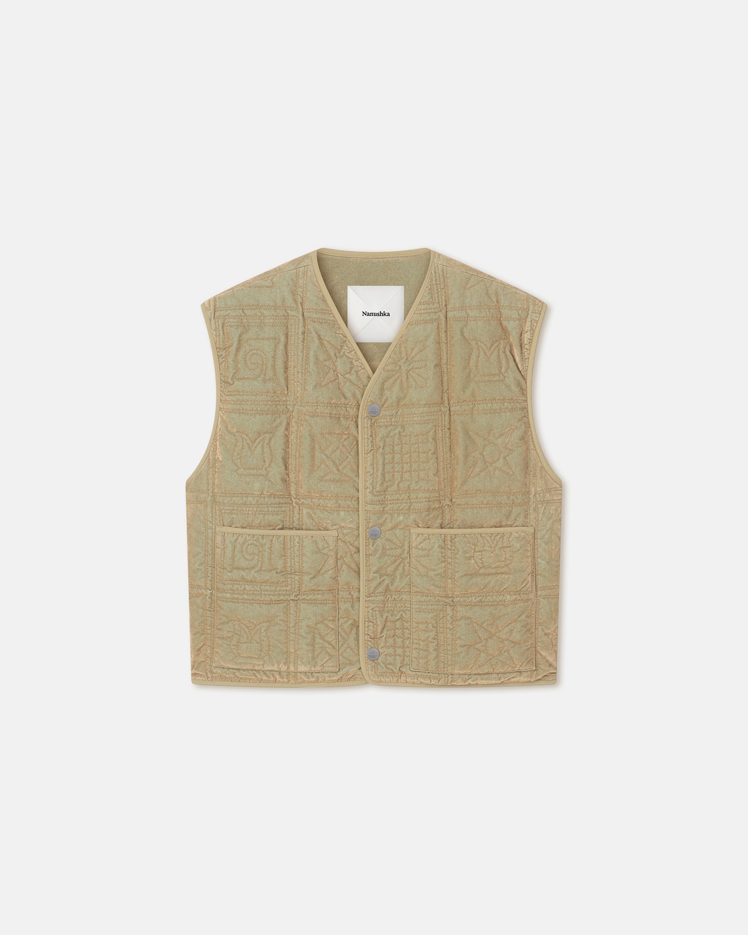 Elvio Quilted Tech-Velvet Gilet | Iridescent Khaki