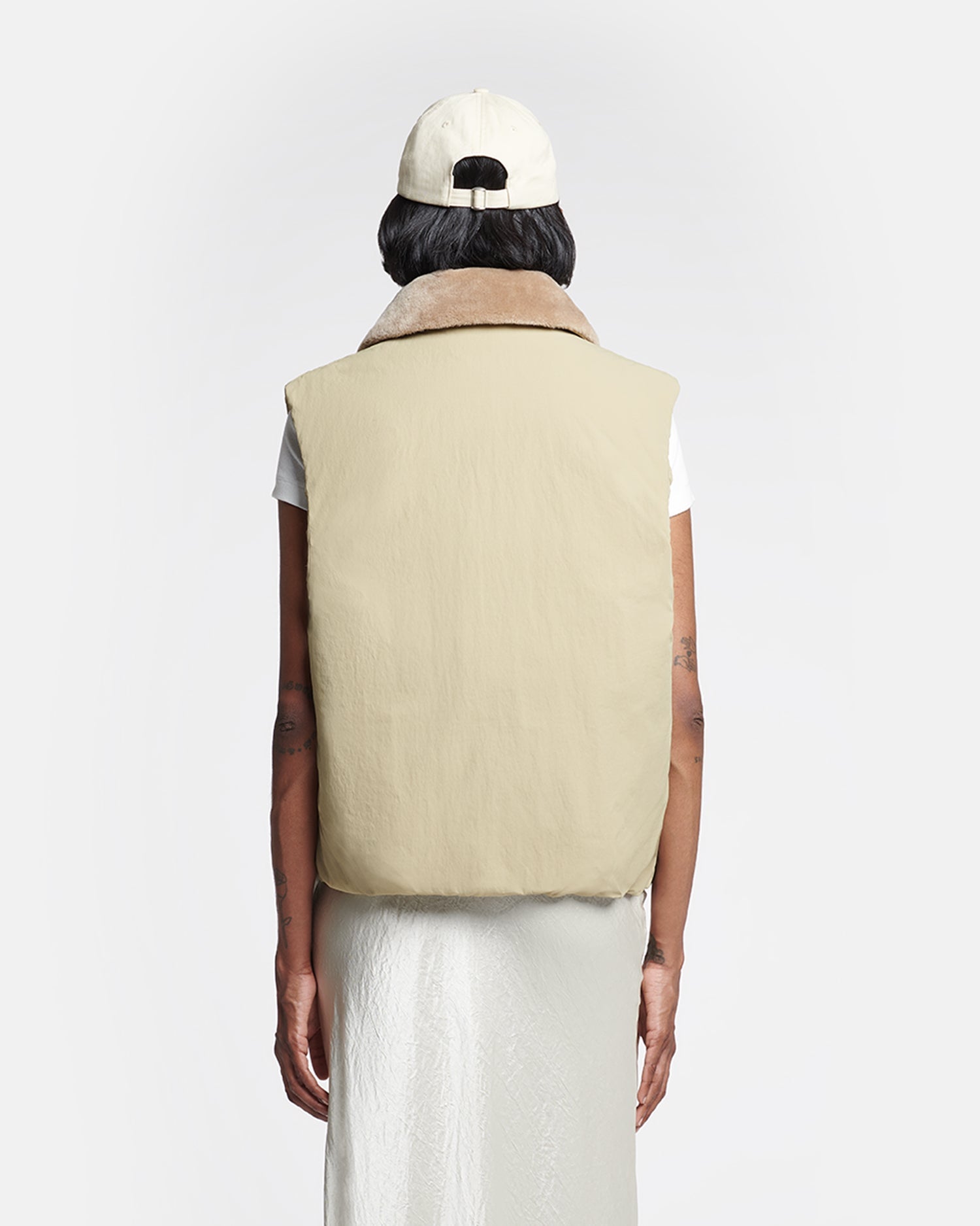 Unisex | Mexim Faux Fur and Tech Nylon Vest | Sage/ Beige