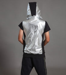 Kid | Duo Nylon Hooded Vest | Black x Silver