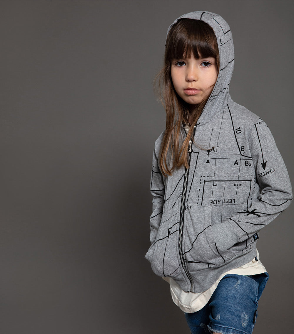 Kid | Sewing Pattern Light Zip Hoodie | Heather Grey
