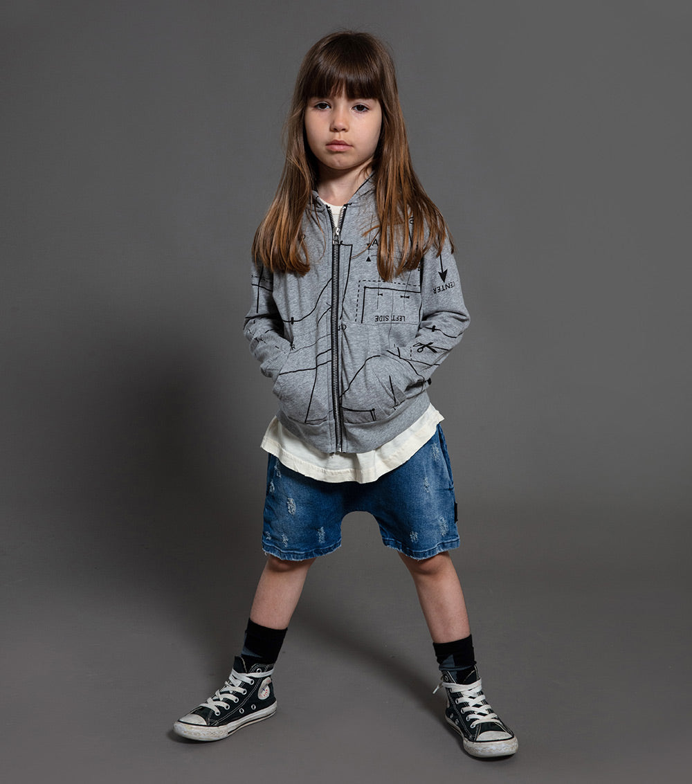 Kid | Sewing Pattern Light Zip Hoodie | Heather Grey