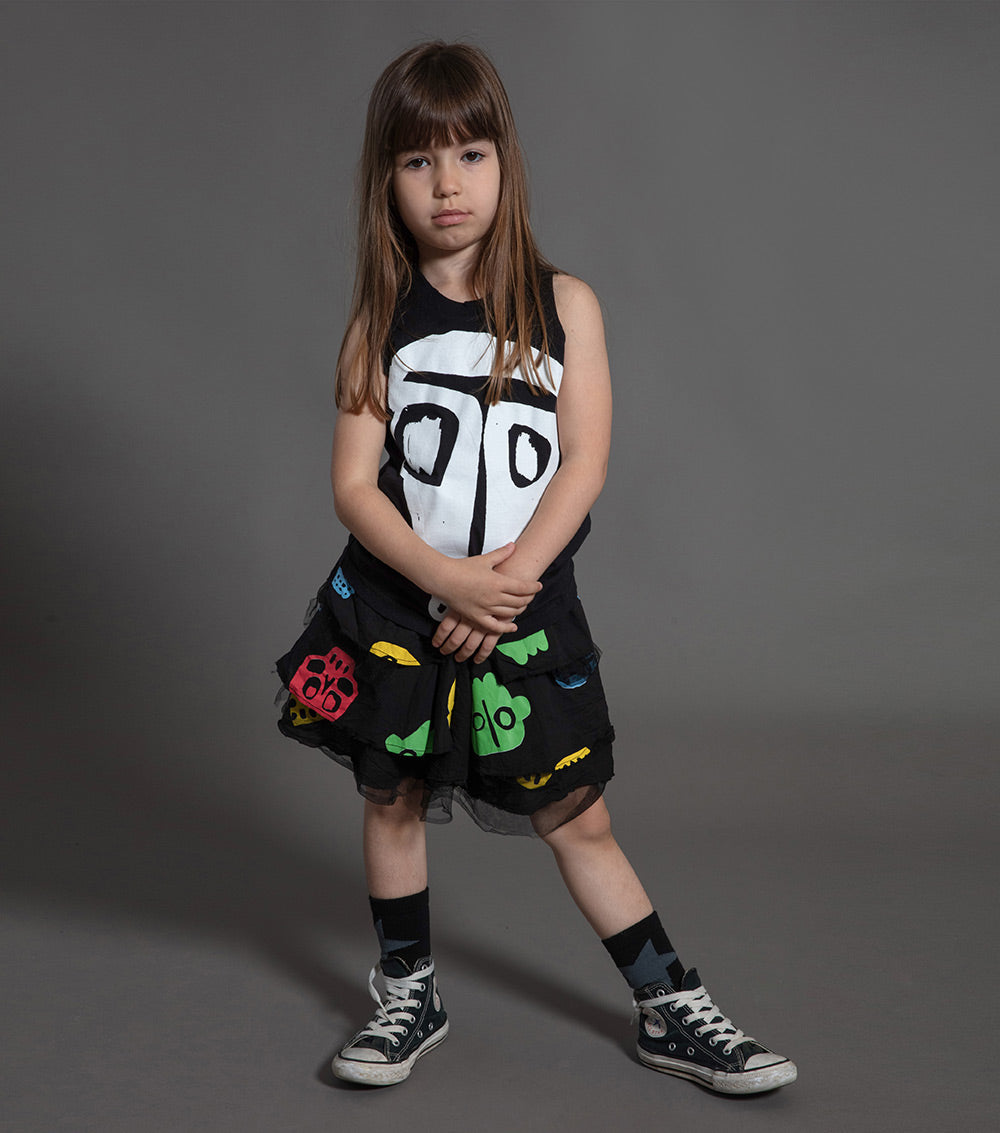 Kid | Rowdy Masks Voile Skirt | Colorful Black