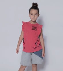 Kid | Skull Patch Ruffled Shirt | Vintage Red