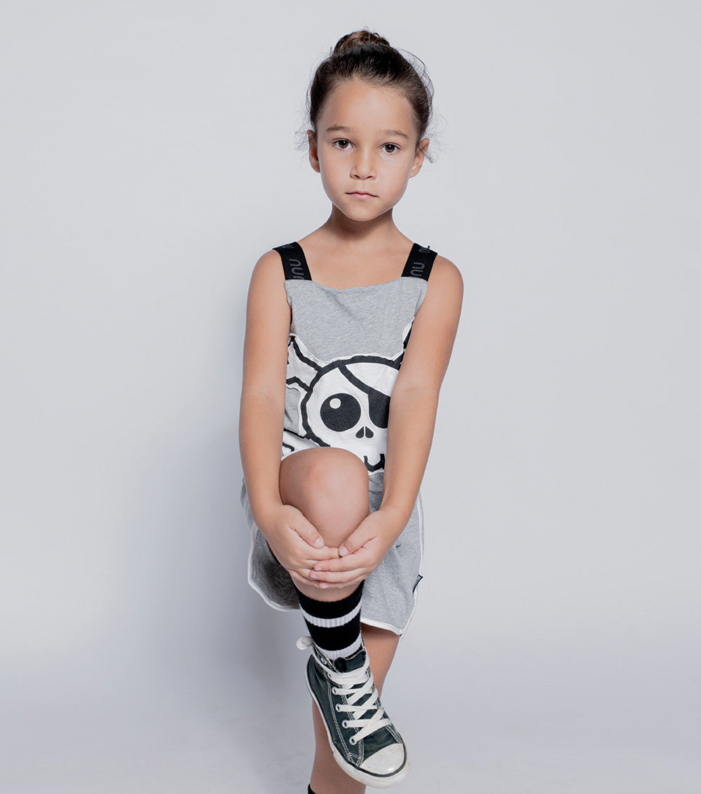 Kid | Skull Patch Tank Overall | Heather Grey