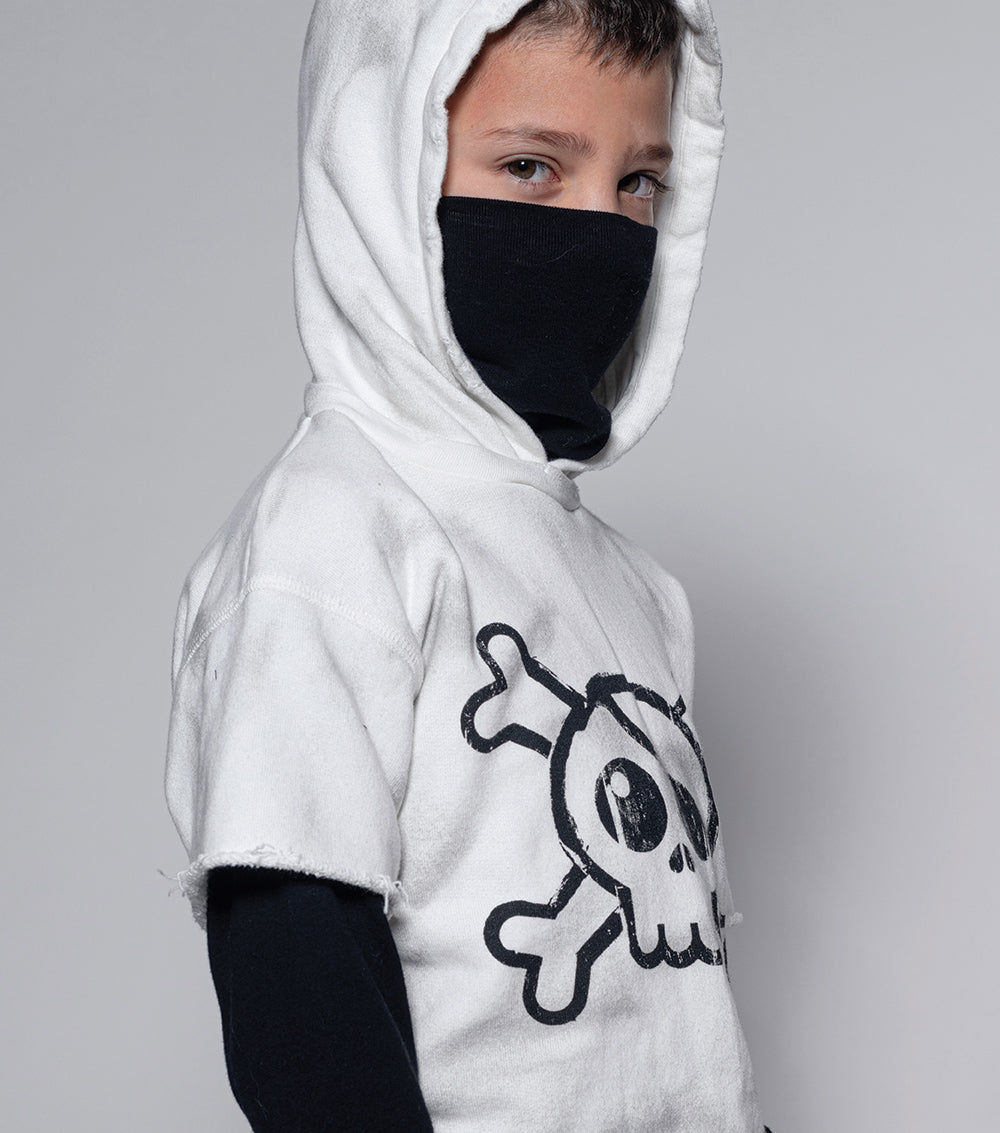 Kid | Skull Twofer Ninja Hoodie | Dirty White