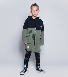 Kid | Deconstructed Army Coat | Black x Olive