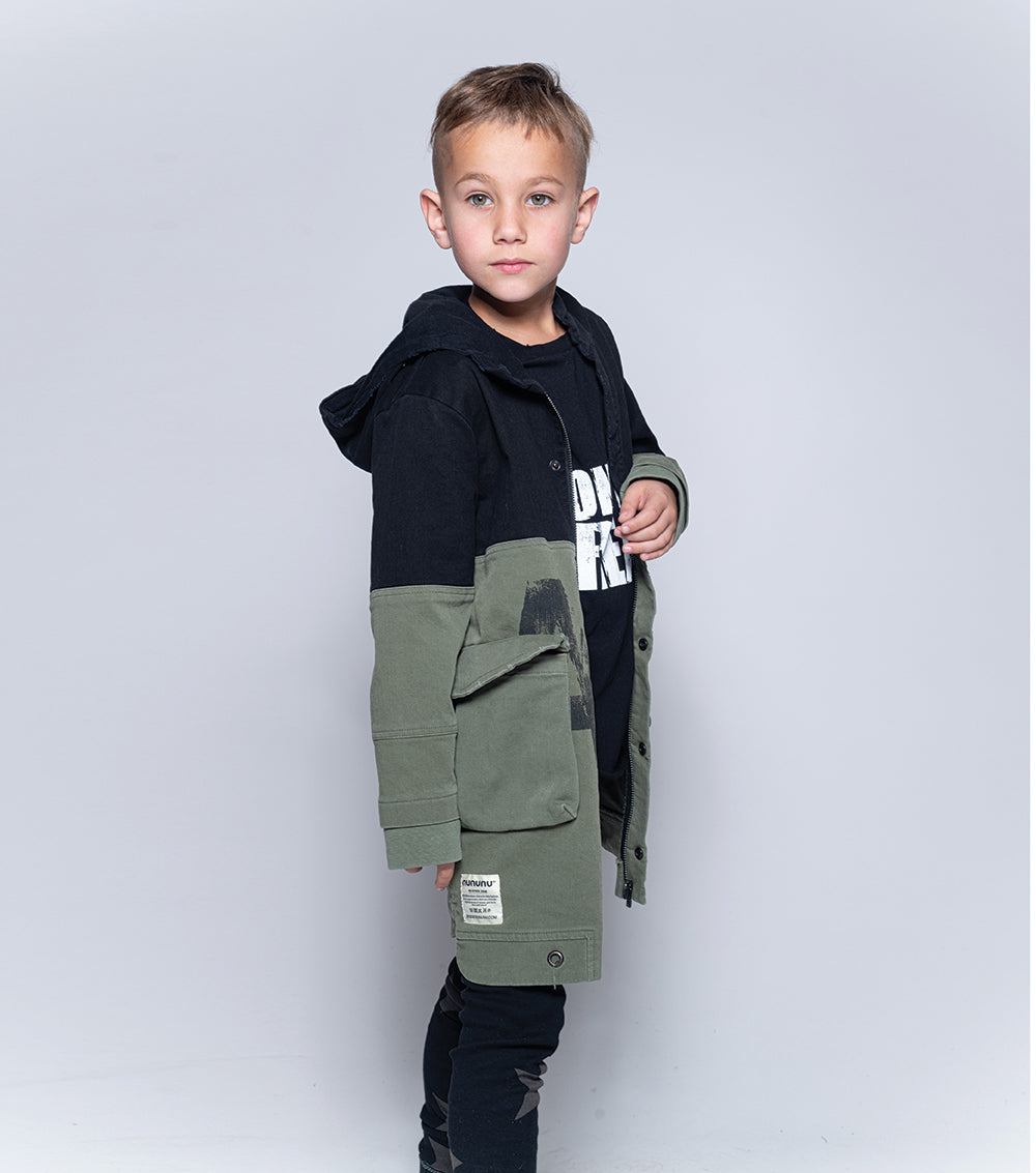 Kid | Deconstructed Army Coat | Black x Olive
