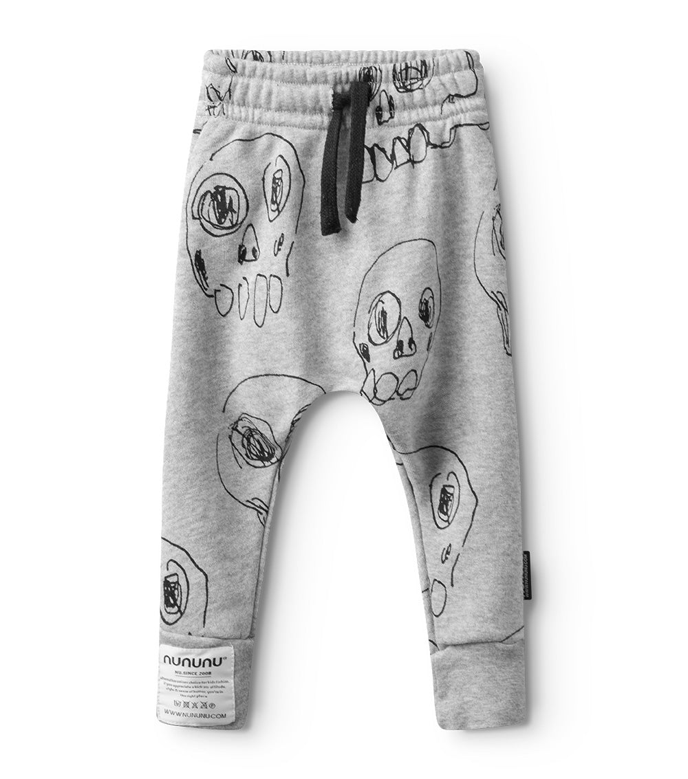 Kid | Scribbled Skulls Baggy Pants | Heather Grey
