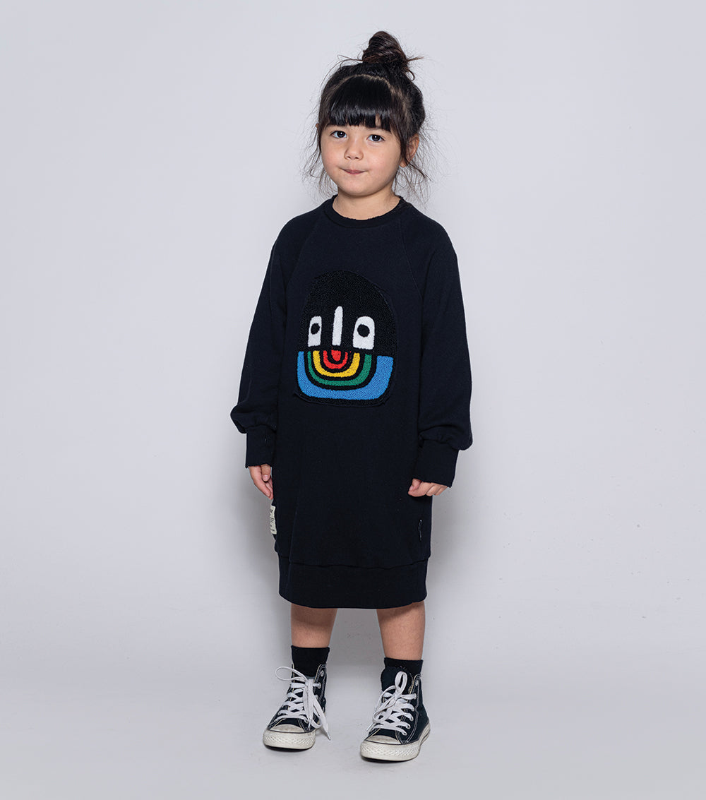 Kid | Fuzzy Rainbow Smile A Dress | Dusty Heather Grey