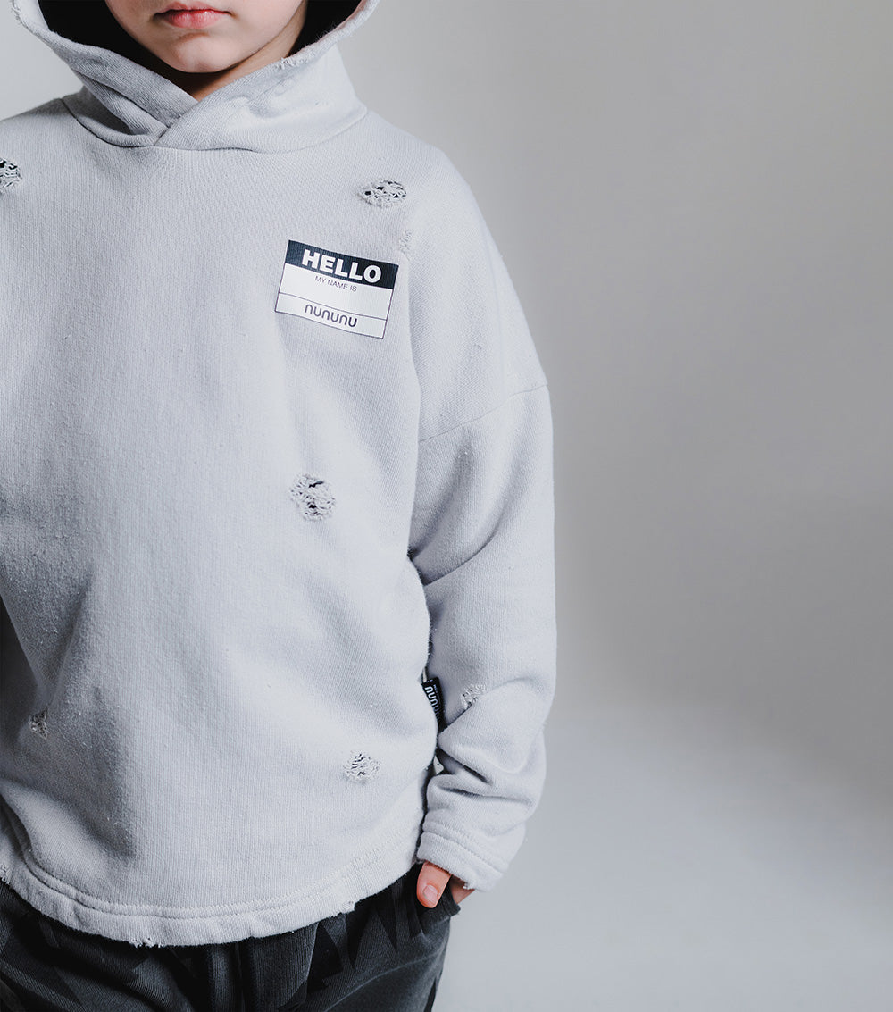 Kid | Distressed Hoodie | Ice Grey