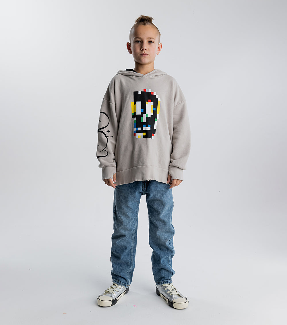 Kid | Pixel Skull Hoodie | Smokey Grey