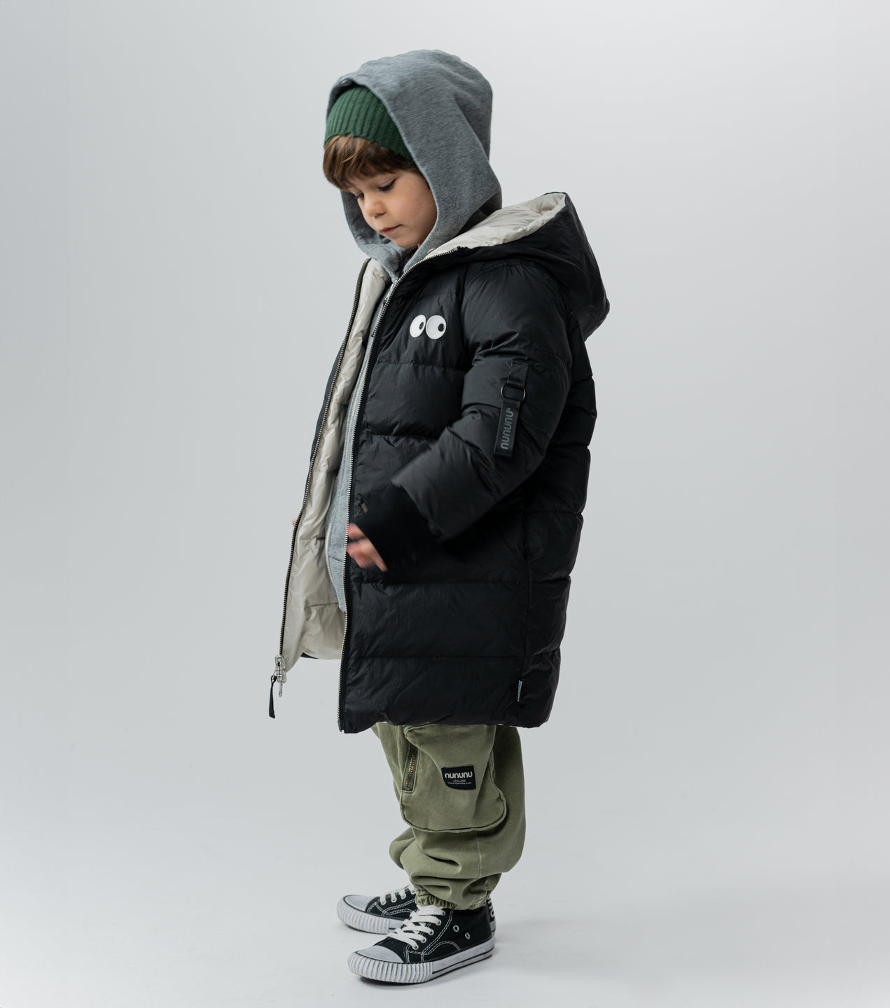 Unisex | Reversible Side Eye Down Coat | Black x Smokey Natural