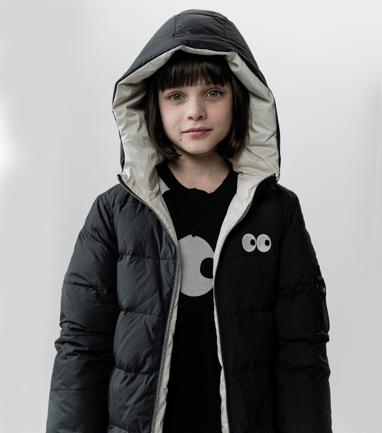 Unisex | Reversible Side Eye Down Coat | Black x Smokey Natural